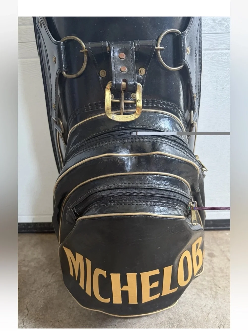 VINTAGE MICHELOB Black Faux Leather Carry Golf Bag 35